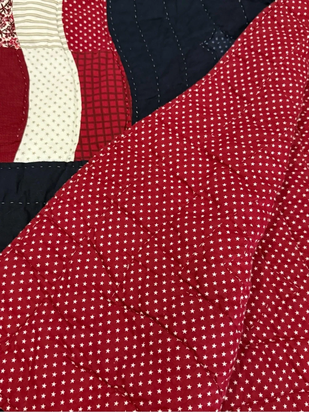 Patriotic Star & Stripe Quilted Throw - Red, White, Navy